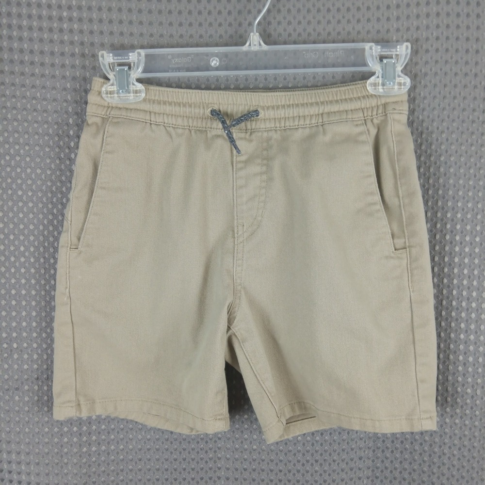 Volcom Boys 5/8Y Khaki Drawstring Shorts Elastic Waist Tan Logo Casual